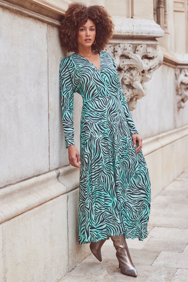 green zebra dress Print Pleated Wrap Front Mrs maisel