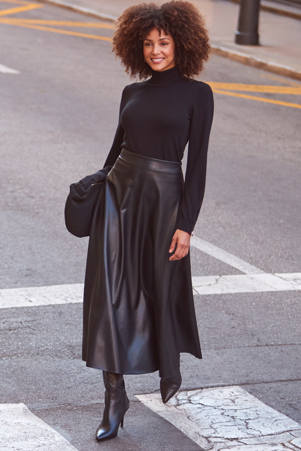 Black Faux Leather Midaxi Skirt