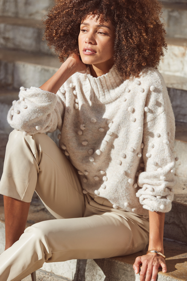 Natural Pom Pom Heart Detail Jumper