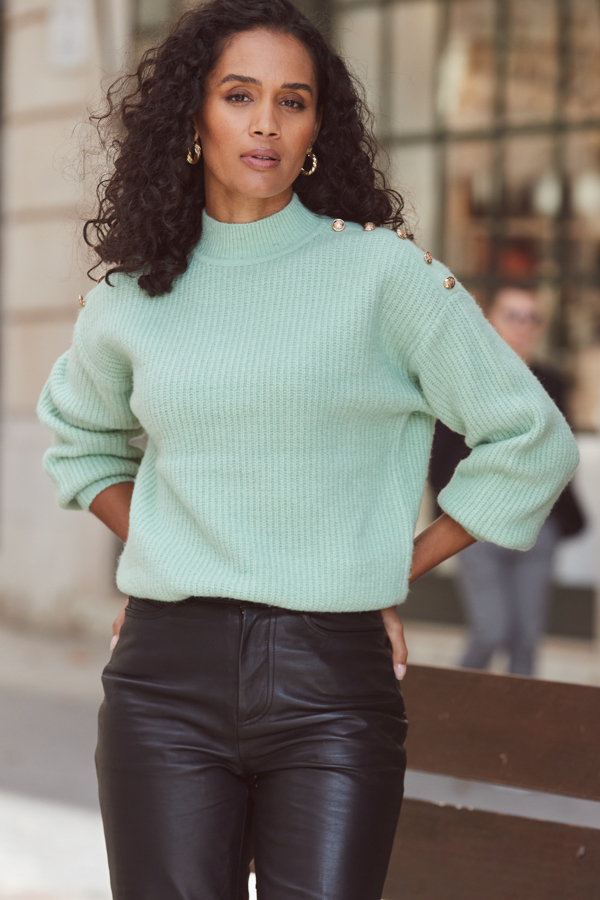Sage Green Button Shoulder Detail Jumper