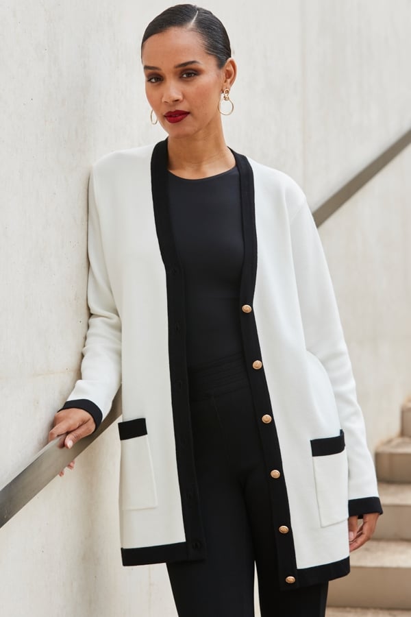 Ivory & Black Contrast Trim Cardigan