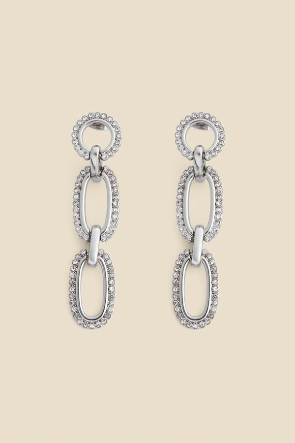 Silver Diamante Chain Link Drop Earrings