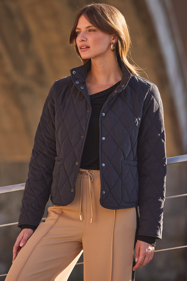 Black Quilted Collarless Jacket