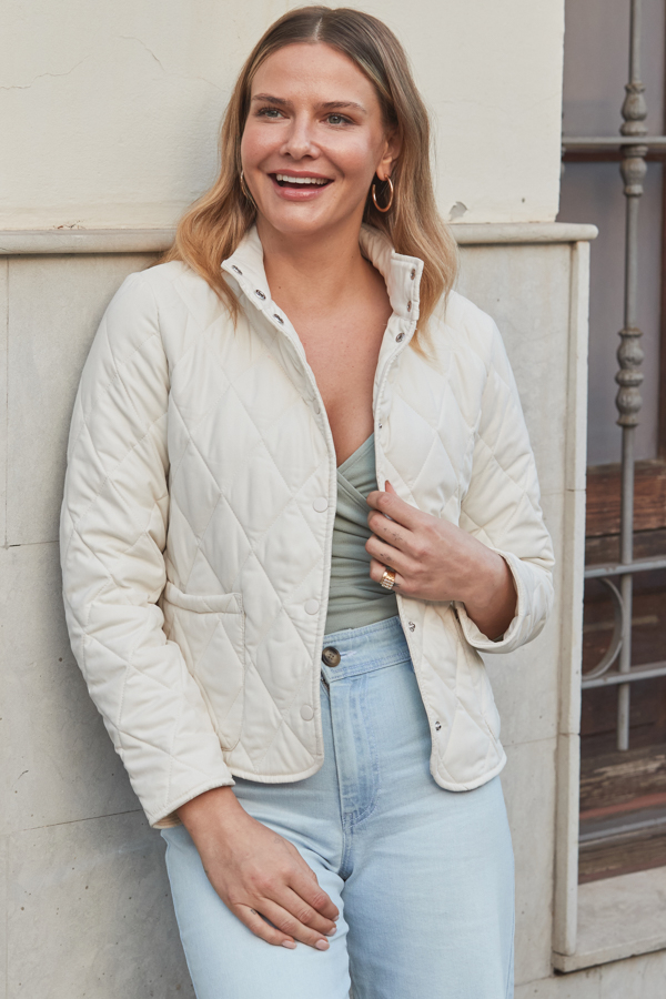 Ecru Quilted Collarless Jacket