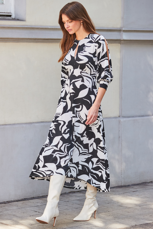 black floral jersey dress LTS Tall Black Floral Jersey Drape Long Sleeve Buckle Dress