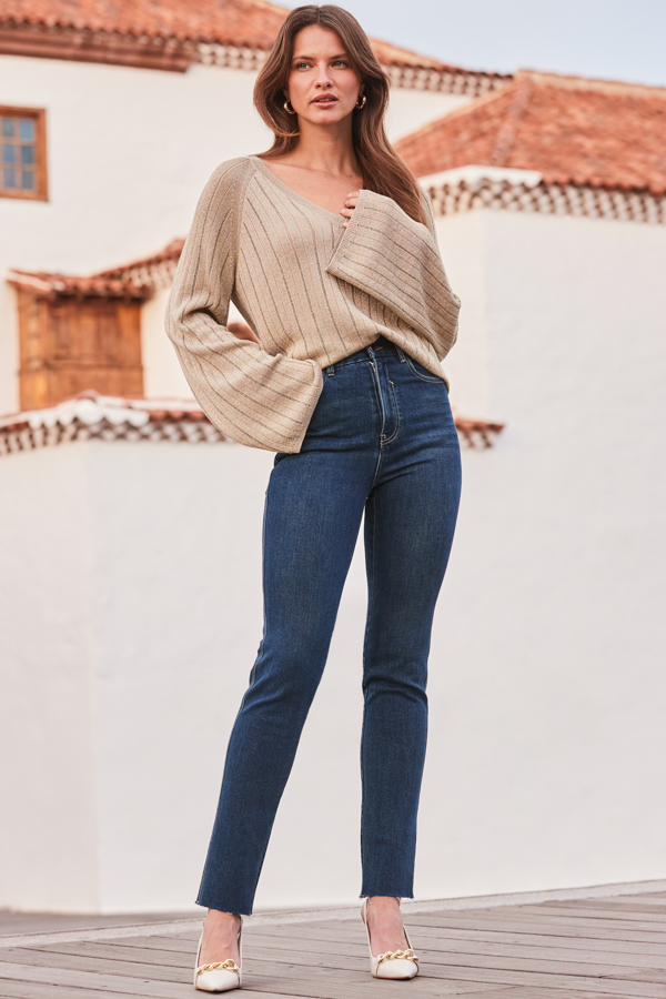 Grey Blue Raw Hem Slim Leg Jeans