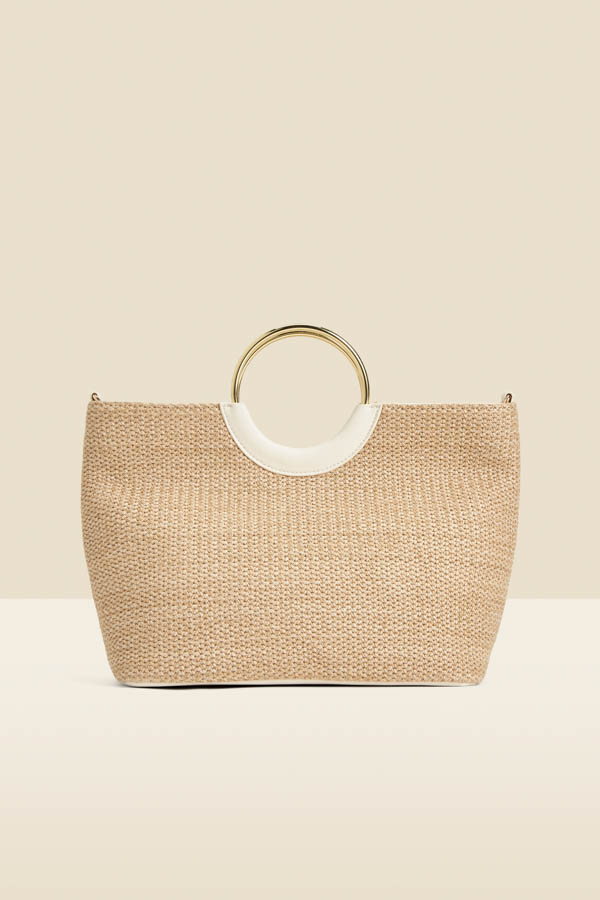 Natural Hoop Handle Raffia Tote Bag