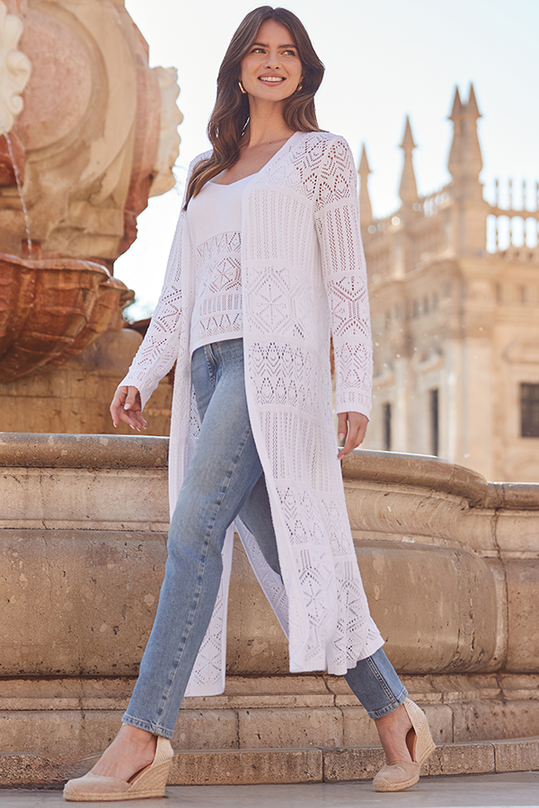 White Crochet Maxi Cardigan