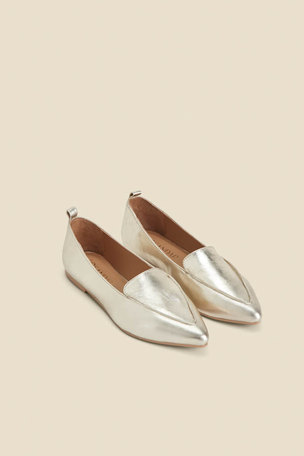 Gold Pointed Toe Loafers