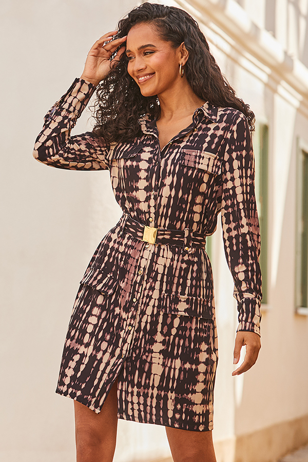 Natural Utility Shirt Dress With Gold Belt