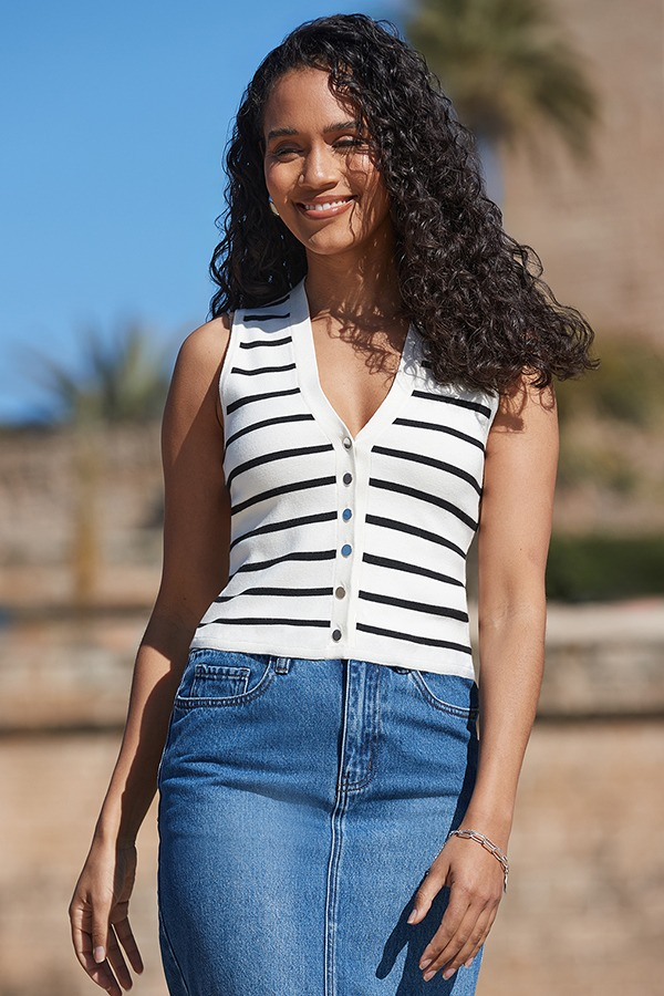 Ivory & Black Stripe Knitted Waistcoat