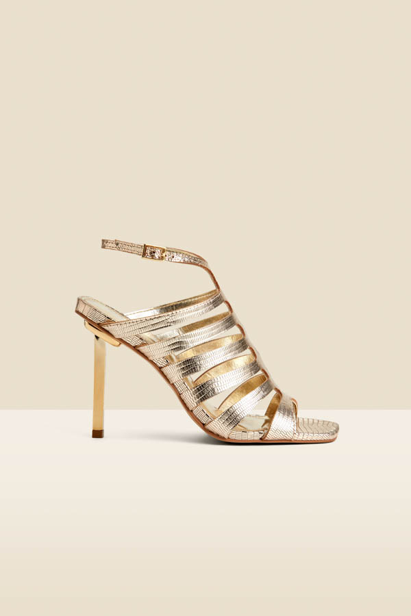 Gold Leather Gladiator Square Toe Strap Sandals