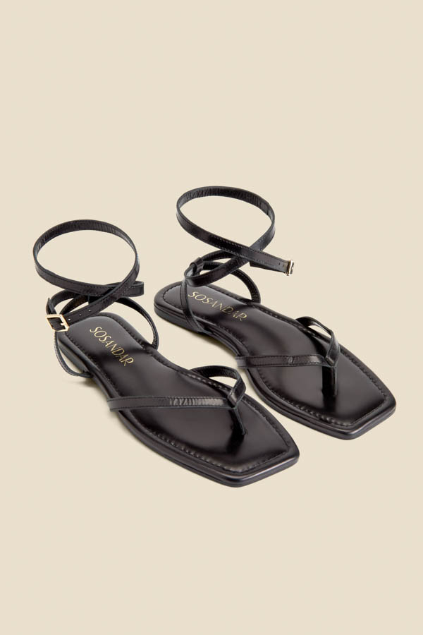 Black Leather Minimal Strap Leather Sandals