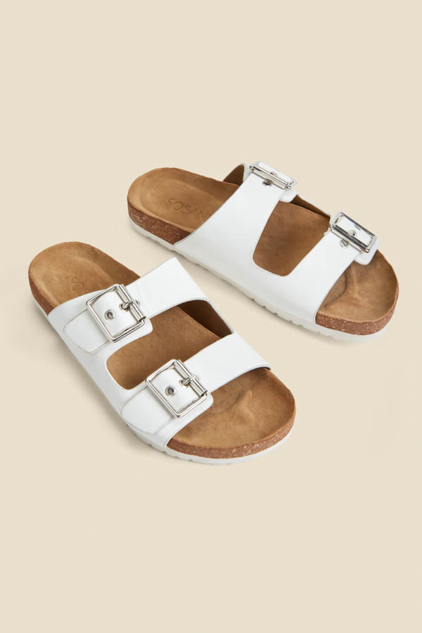 Ivory Leather Double Buckle Sandals