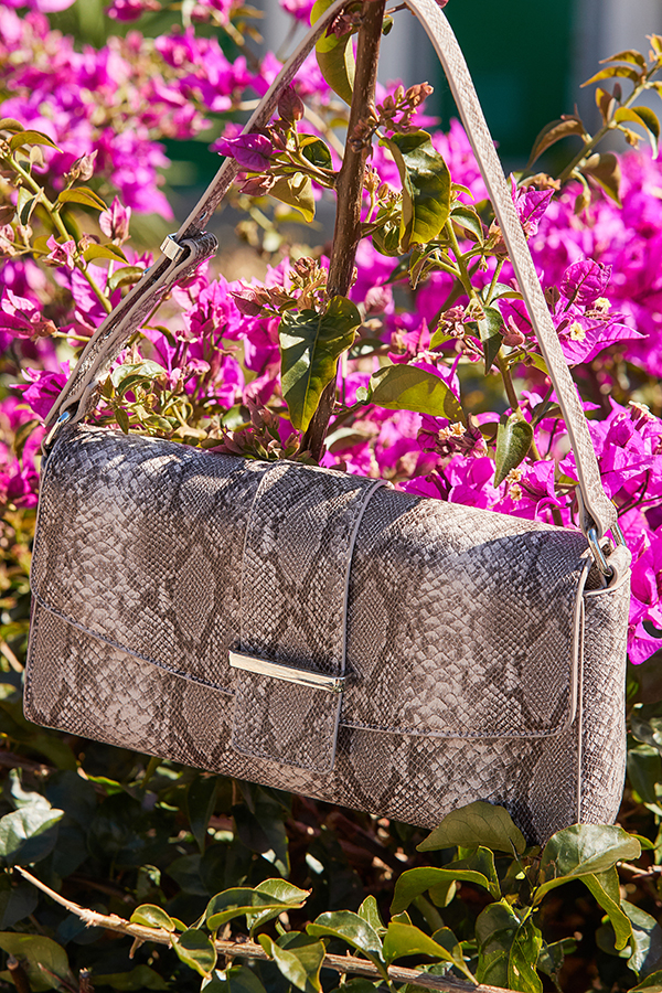 Grey Snake Print Metal Trim Shoulder Bag