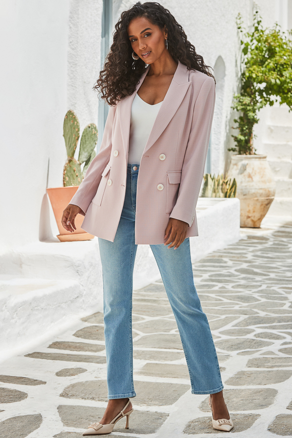 Petite Soft Pink Double Breasted Longline Blazer
