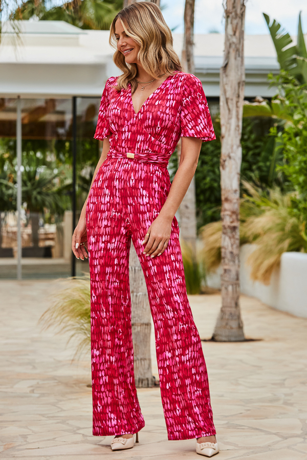 Pink Angel Sleeve Belt Detail Wide Leg Jumpsuit