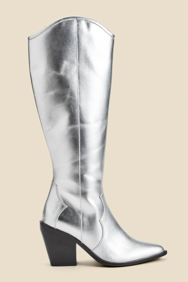 Silver Leather Knee High Western Boot