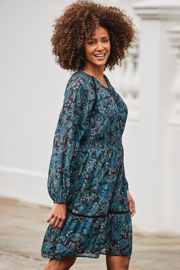 slim fit dress slacks Purple Paisley Print Dress - Fit-and-Flare Mini Dress