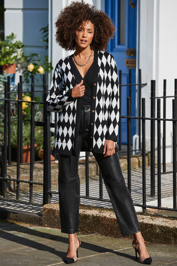 Black & White Diamond Pattern Cardigan