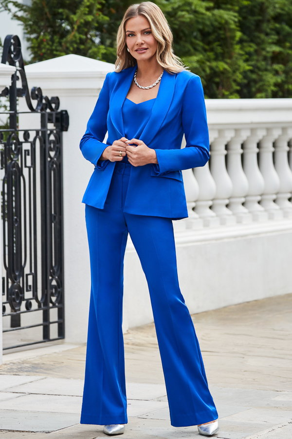 Cobalt Blue Button Detail Kick Flare Trousers