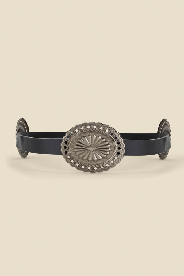 Black Leather Western Medallion Detail Waist Belt