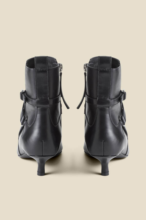 Black Leather Kitten Heel Ankle Boots With Buckle Detail Black Leather Kitten Heel Ankle Boots With Buckle Detail
