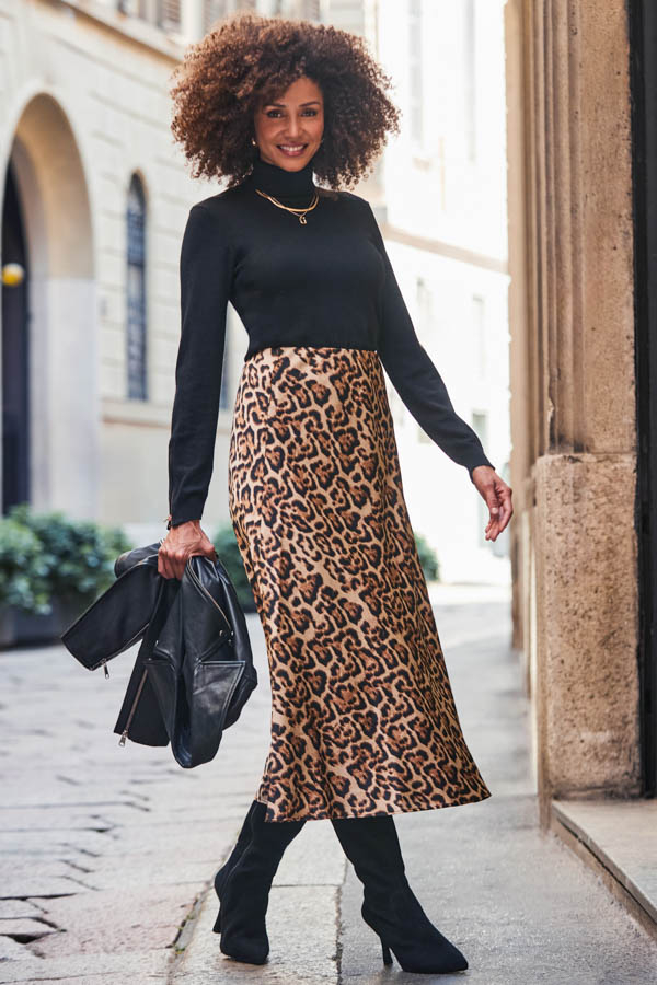 Leopard Print Satin Skirt