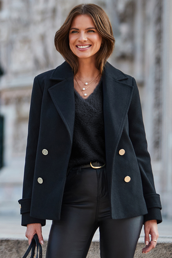 Black Peacoat With Luxe Gold Buttons