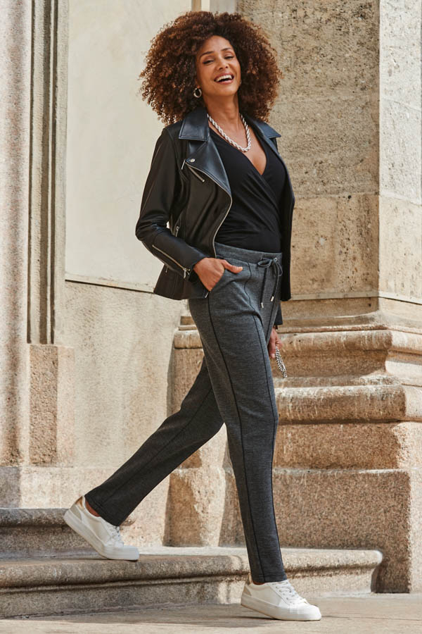 Slate Grey Herringbone Tapered Trousers