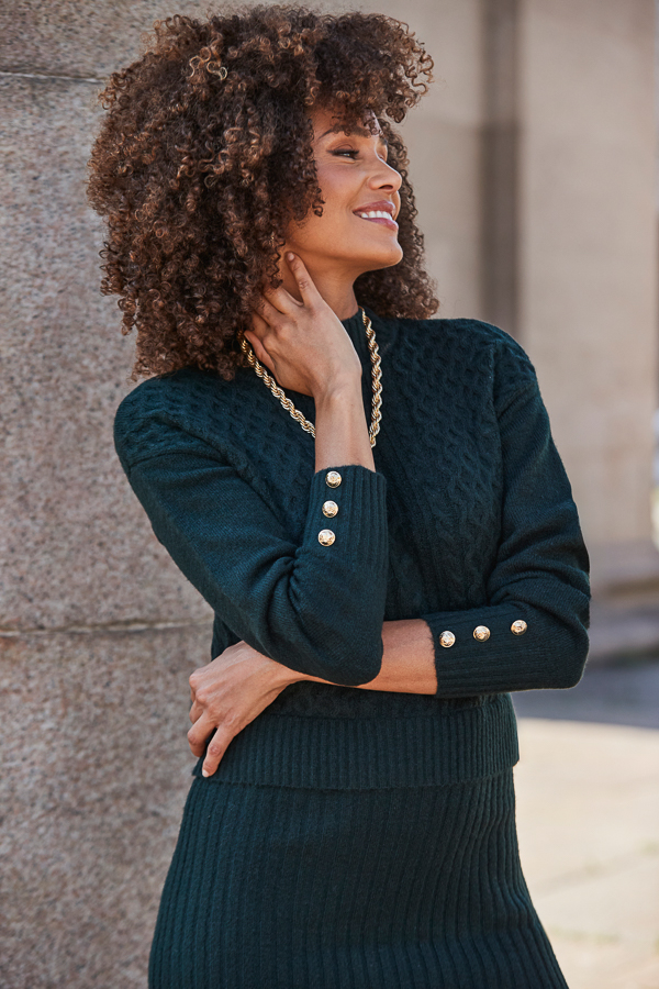 Forest Green Two Part Cable Knit Midi Dress