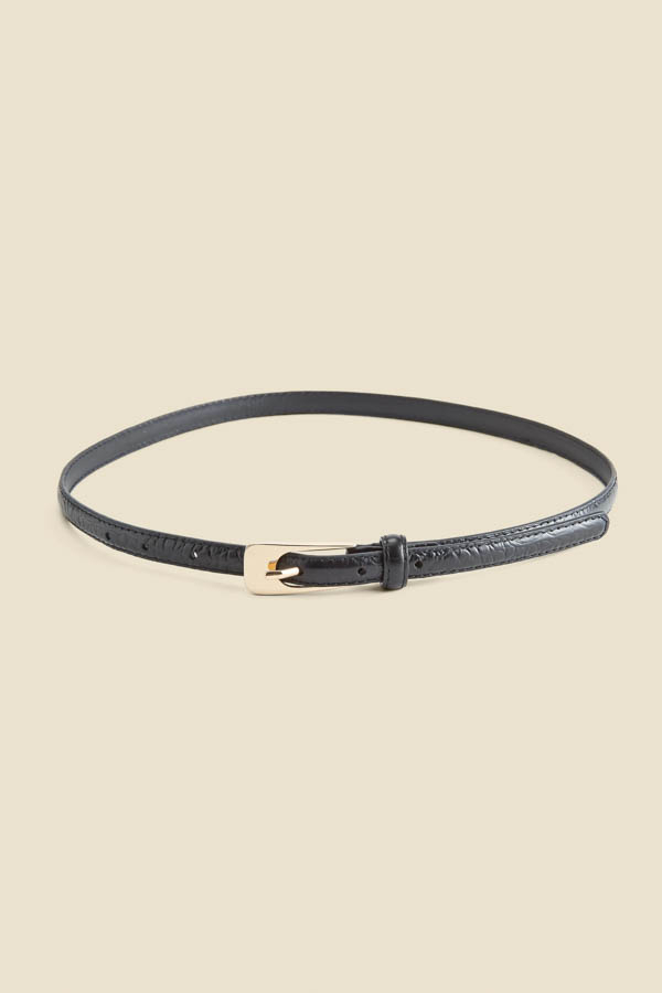 Black Croc Leather Slim Waist Belt