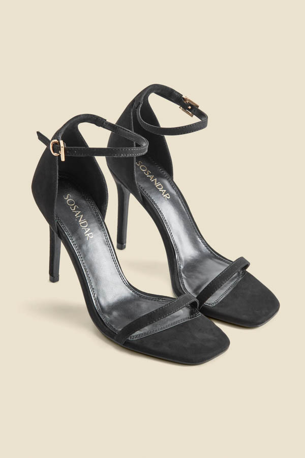 Black Square Toe Barely There Sandals