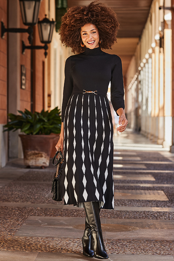 Black & White Two Part Knitted Midi Dress