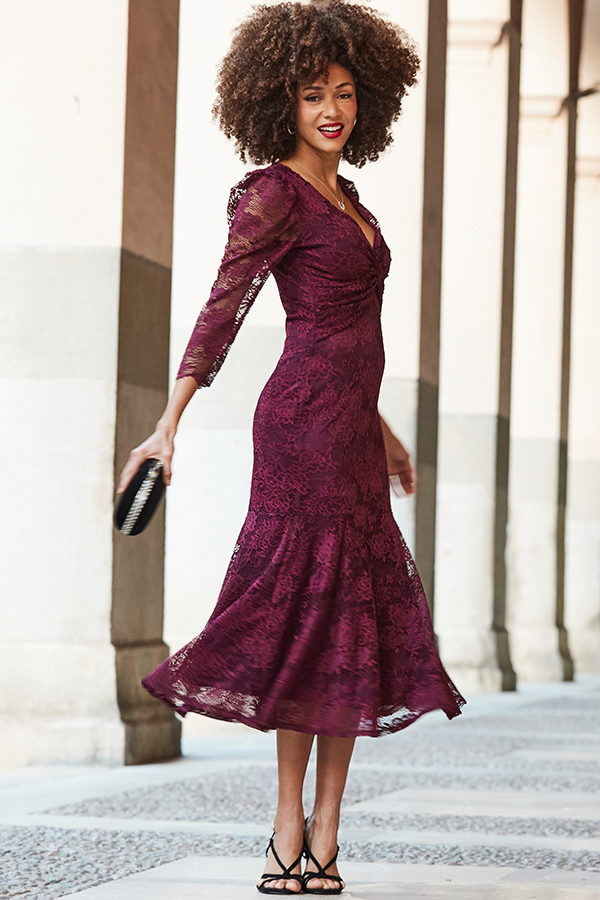 princess polly baby blue dress Dark Cherry Lace Twist Front Midi Dress