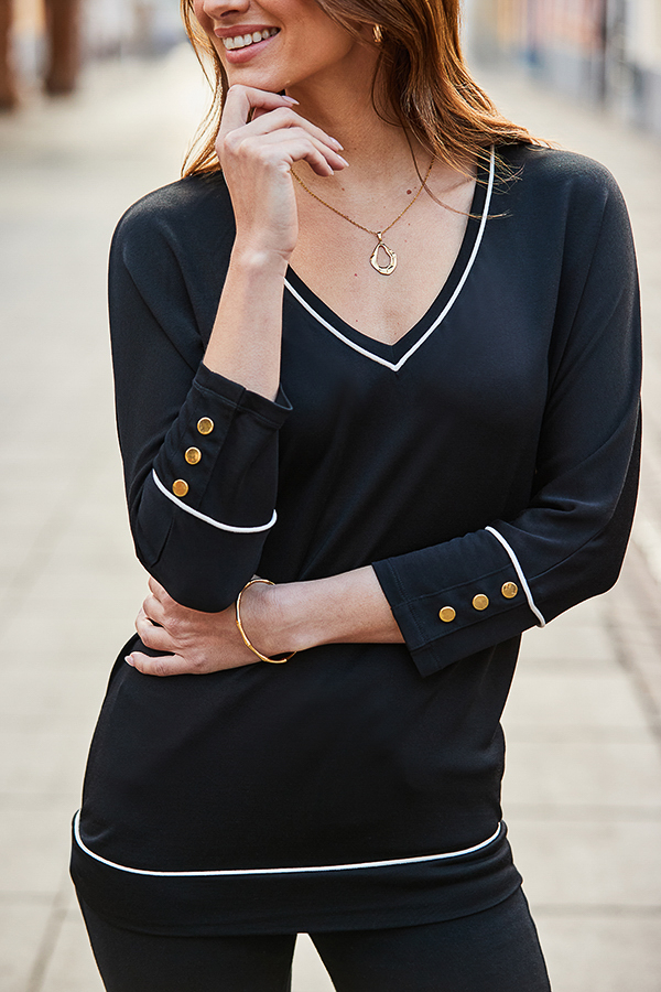 Black Contrast Trim Luxe Top