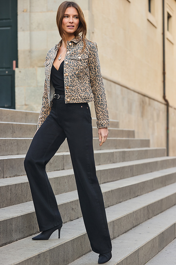 Black Wide Leg Jeans With Rose Gold Button Detail