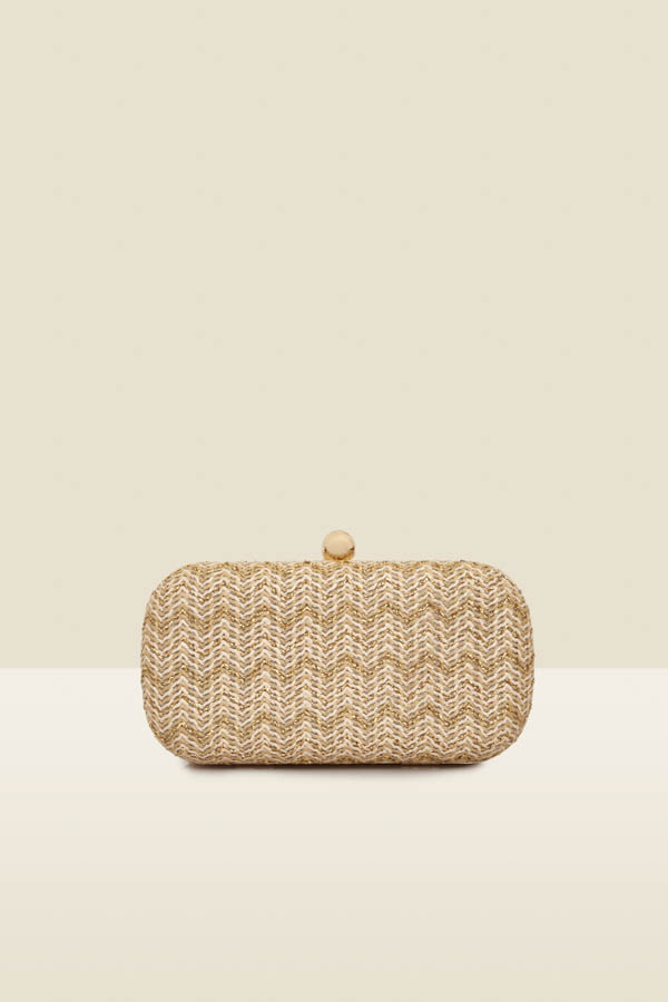 Natural Chevron Clutch Bag With Metallic Detail