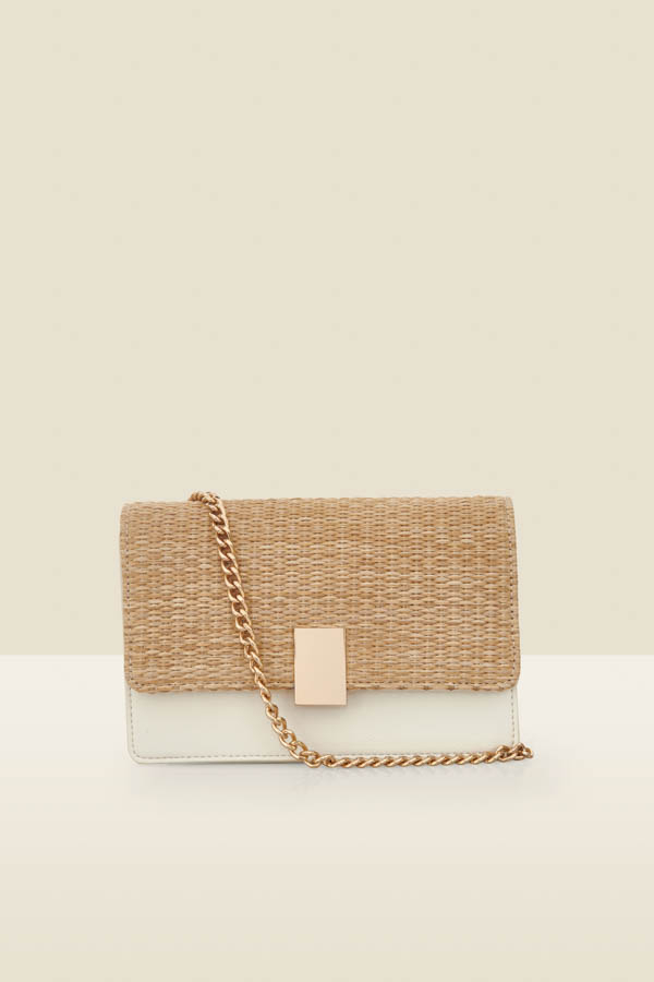 Natural & White Raffia Cross Body Bag
