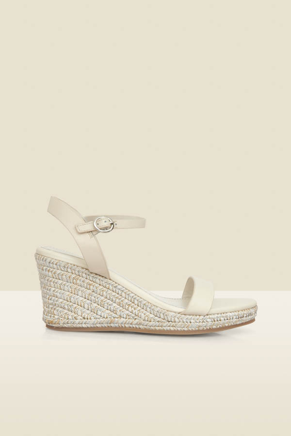 Ivory Leather Metallic Wedge Espadrilles