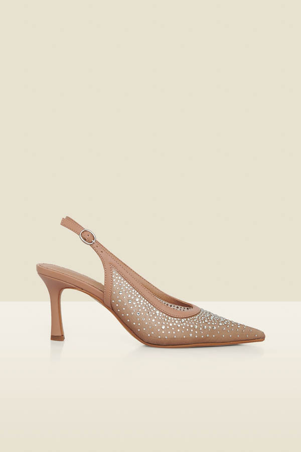 Nude Sparkle Slingback Court Heels