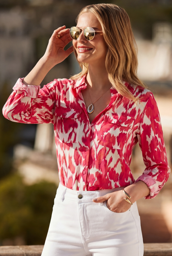 Pink Floral Print Relaxed Utility Shirt