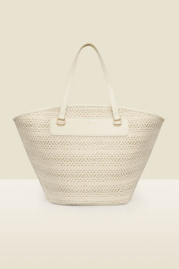 Ivory Metallic Fleck Chevron Woven Beach Bag