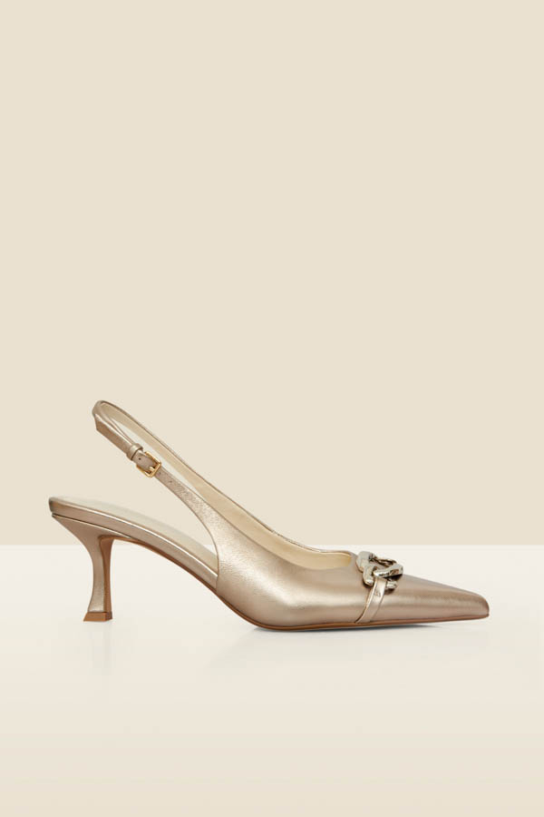 Gold Leather Chain Detail Slingback Court Shoes