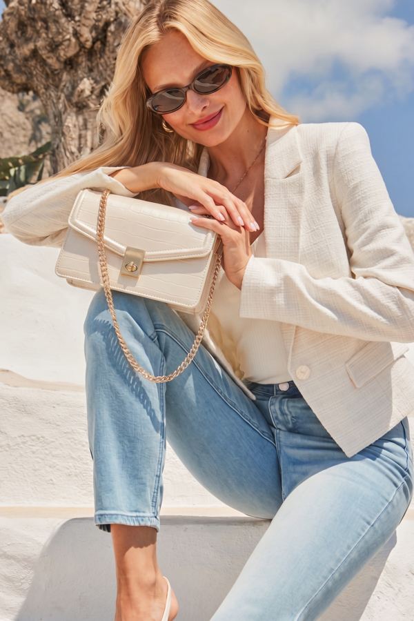 Ivory Pearl Croc Shoulder Bag