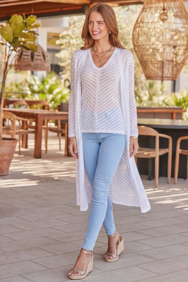 Cream Ladder Stitch Longline Cardigan