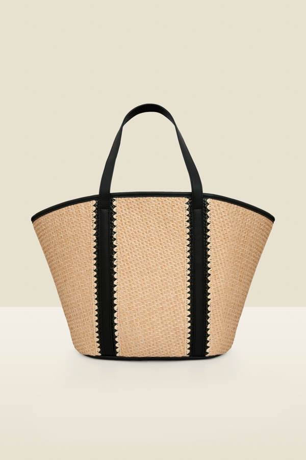 Raffia Tote Bag With Contrast Straps