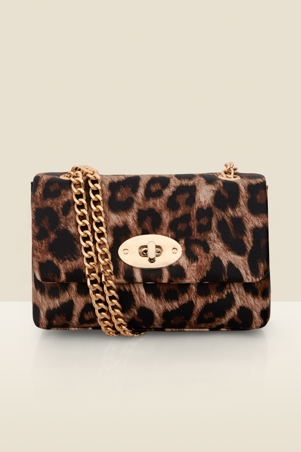 Leopard Print Clasp Detail Cross Body Bag