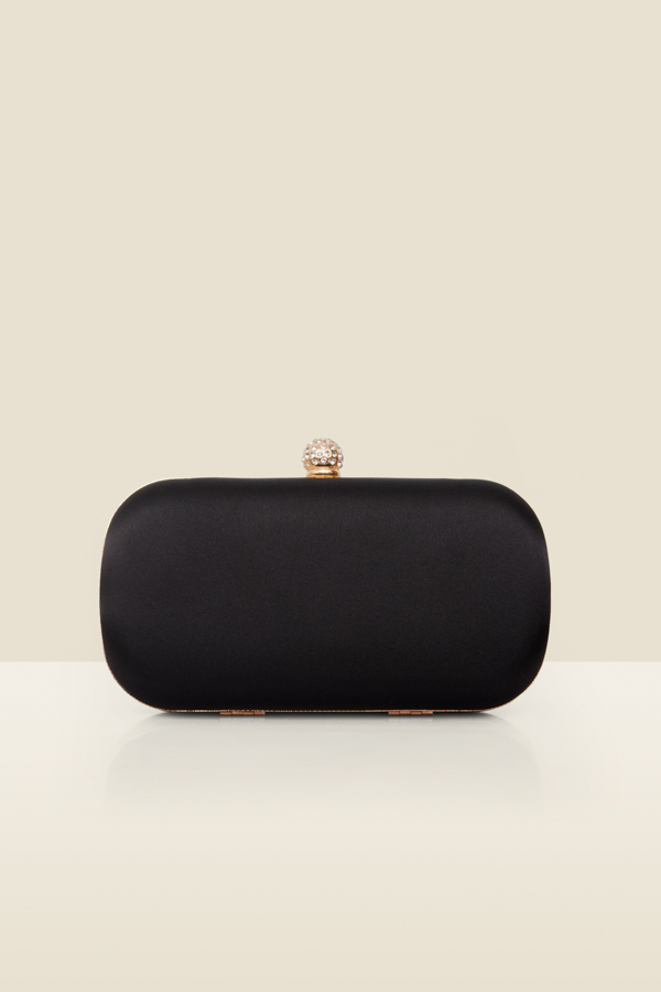 Black Satin Clutch Bag With Diamante Detail