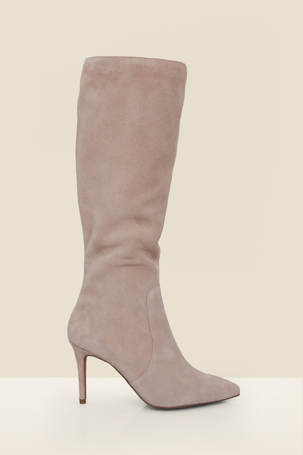 Taupe Suede Stiletto Knee High Boots